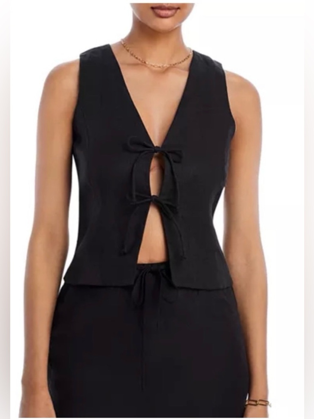 Faithfull the Brand Black Linen Elfie Top and Matching Black Linen Shorts